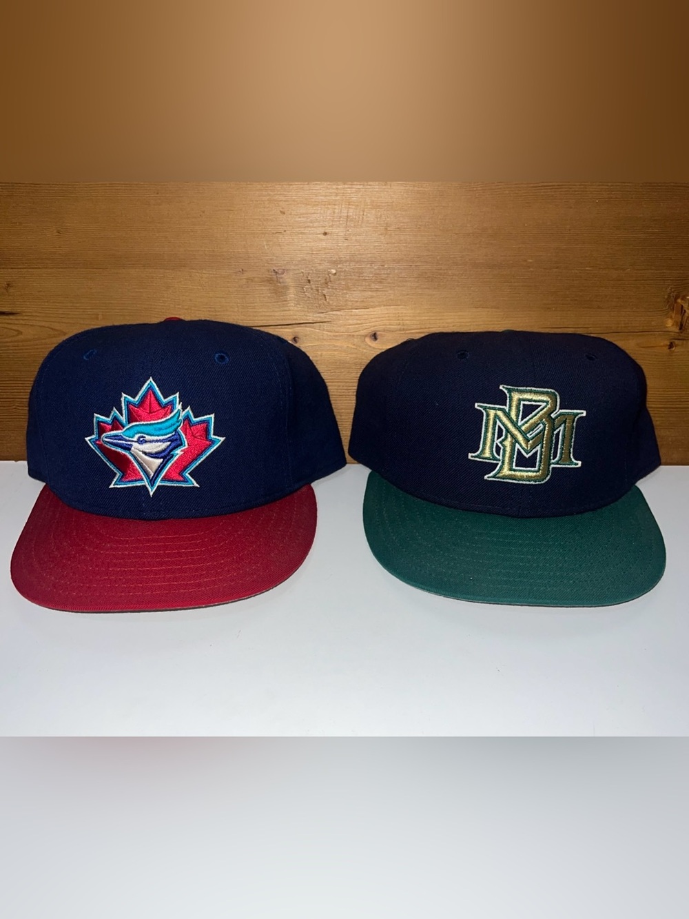 2 Vintage New Era 7 1/2 Fitted Hat Diamond Collection Pro Wool SUPER RARE